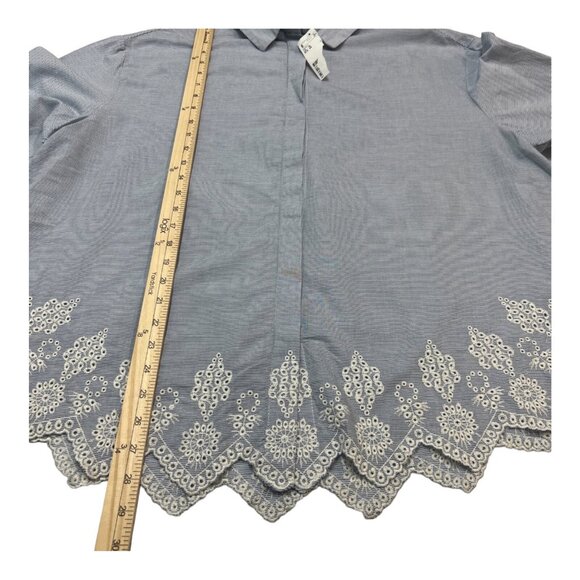 H&M Top Womens‎ 14 Blue Striped Eyelet Trim Button Down Shirt Cottagecore Beach - Picture 5 of 9